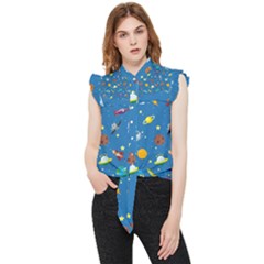 Space Rocket Solar System Pattern Frill Detail Shirt by Bangk1t