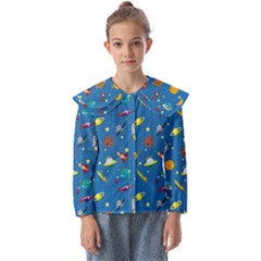 Space Rocket Solar System Pattern Kids  Peter Pan Collar Blouse by Bangk1t