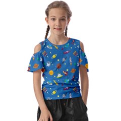 Space Rocket Solar System Pattern Kids  Butterfly Cutout Tee by Bangk1t