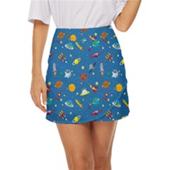 Space Rocket Solar System Pattern Mini Front Wrap Skirt by Bangk1t