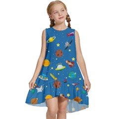 Space Rocket Solar System Pattern Kids  Frill Swing Dress by Bangk1t