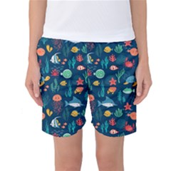 Variety Of Fish Illustration Turtle Jellyfish Art Texture Women s Basketball Shorts by Bangk1t