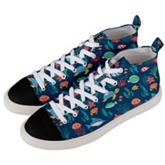 Variety Of Fish Illustration Turtle Jellyfish Art Texture Men s Mid-top Canvas Sneakers by Bangk1t