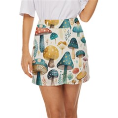 Mushroom Forest Fantasy Flower Nature Mini Front Wrap Skirt by Bangk1t