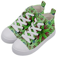 Flower Mandala Art Drawing Spring Background Kids  Mid-top Canvas Sneakers by Bangk1t