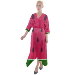 Watermelon Fruit Summer Red Fresh Food Healthy Quarter Sleeve Wrap Front Maxi Dress by pakminggu