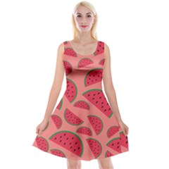 Watermelon Red Food Fruit Healthy Summer Fresh Reversible Velvet Sleeveless Dress by pakminggu