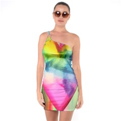 Heart Design One Shoulder Ring Trim Bodycon Dress by Trending