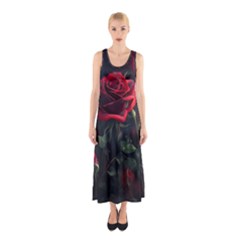 Rose Flower Plant Red Sleeveless Maxi Dress by Ravend