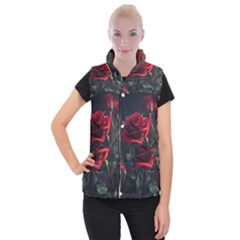 Rose Flower Plant Red Women s Button Up Vest by Ravend