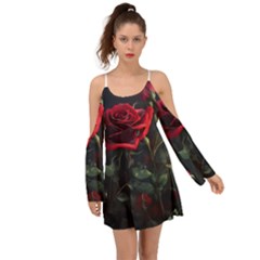 Rose Flower Plant Red Boho Dress by Ravend