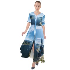 Futuristic City Fantasy Scifi Waist Tie Boho Maxi Dress by Ravend