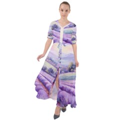 Lavender Flower Tree Waist Tie Boho Maxi Dress by Ravend