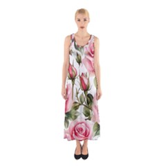 Flower Rose Pink Sleeveless Maxi Dress by Ravend