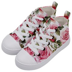 Flower Rose Pink Kids  Mid-top Canvas Sneakers by Ravend