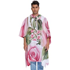 Flower Rose Pink Men s Hooded Rain Ponchos by Ravend