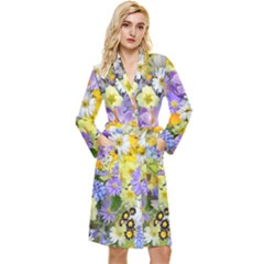 Spring Flowers Long Sleeve Velvet Robe by artworkshop