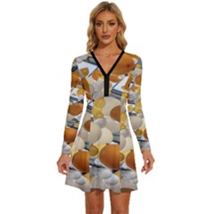 Wallpapper Long Sleeve Deep V Mini Dress  by artworkshop