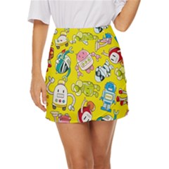 Robot Pattern Mini Front Wrap Skirt by Grandong