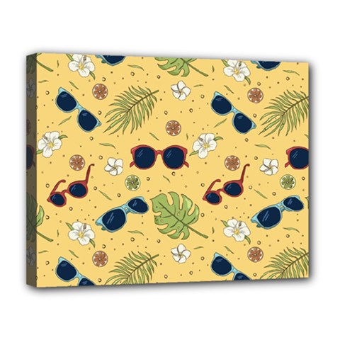 Seamless Pattern Of Sunglasses Tropical Leaves And Flower Canvas 14  X 11  (stretched) by Grandong