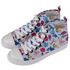 Sea Creature Themed Artwork Underwater Background Pictures Women s Mid-top Canvas Sneakers by Grandong