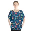 Variety Of Fish Illustration Turtle Jellyfish Art Texture Batwing Chiffon Blouse View1