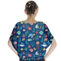 Variety Of Fish Illustration Turtle Jellyfish Art Texture Batwing Chiffon Blouse View2