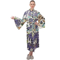 Purple Orange Green Blue Cartoon Maxi Velvet Kimono by Grandong