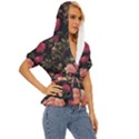 Flower Pattern Lightweight Drawstring Hooded Top View3