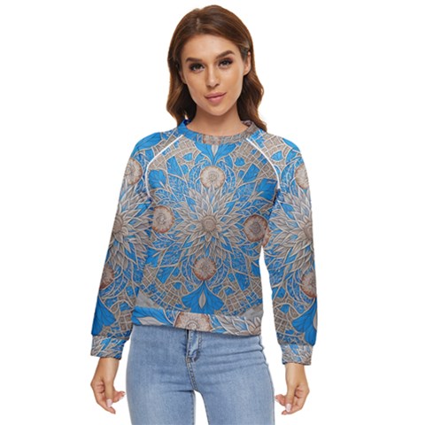 Flower Mandala Pattern Women s Long Sleeve Raglan Tee by Grandong