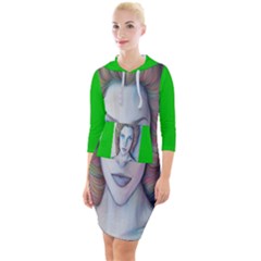 Woman  Sketch With Blue Eyes Design Quarter Sleeve Hood Bodycon Dress by Trending