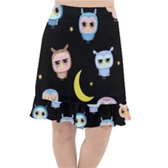 Cute-owl-doodles-with-moon-star-seamless-pattern Fishtail Chiffon Skirt by pakminggu