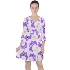 Purple-owl-pattern-background Quarter Sleeve Ruffle Waist Dress by pakminggu