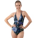 Abstract Floral- Ultra-stead Pantone Fabric Halter Cut-Out One Piece Swimsuit View1