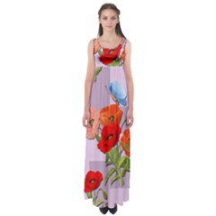 Seamless Pattern With Roses And Butterflies Empire Waist Maxi Dress by shoopshirt