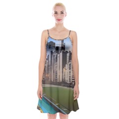 Building City Urban Path Road Skyline Spaghetti Strap Velvet Dress by uniart180623