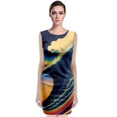 Japanese Japan Waves Sea Ocean Sleeveless Velvet Midi Dress by uniart180623