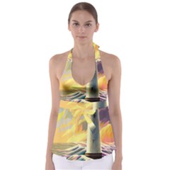 Lighthouse Colorful Abstract Art Tie Back Tankini Top by uniart180623