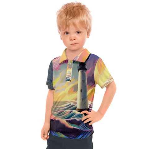 Lighthouse Colorful Abstract Art Kids  Polo T-shirt by uniart180623