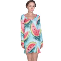 Watermelon Fruit Juicy Summer Heat Long Sleeve Nightdress by uniart180623