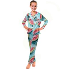 Watermelon Fruit Juicy Summer Heat Kids  Satin Long Sleeve Pajamas Set by uniart180623