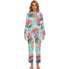 Watermelon Fruit Juicy Summer Heat Womens  Long Sleeve Lightweight Pajamas Set by uniart180623