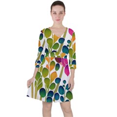 Plants Leaves Colorful Quarter Sleeve Ruffle Waist Dress by pakminggu