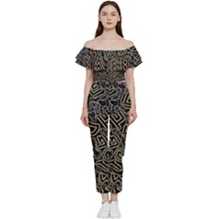 Pattern Abstract Runes Graphic Bardot Ruffle Jumpsuit by pakminggu