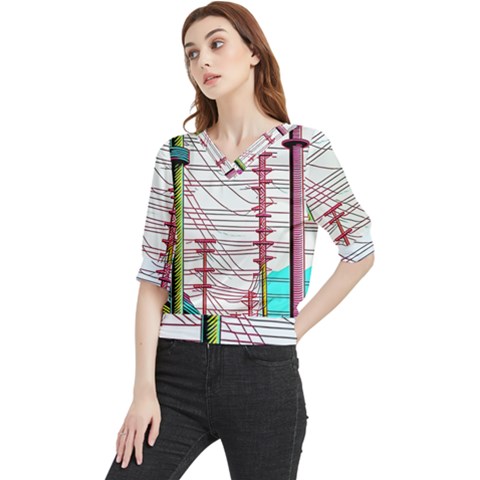 Poles Wires Quarter Sleeve Blouse by uniart180623