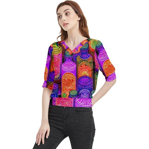 Bottles Colorful Quarter Sleeve Blouse by uniart180623