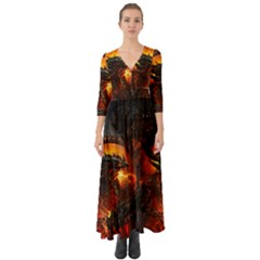 Dragon Art Fire Digital Fantasy Button Up Boho Maxi Dress by Bedest