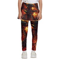 Dragon Art Fire Digital Fantasy Kids  Skirted Pants by Bedest