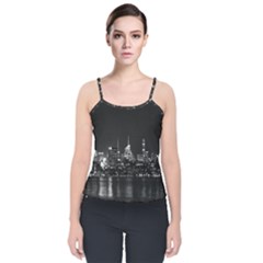 New York Skyline Velvet Spaghetti Strap Top by Bedest