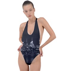 New York Skyline Backless Halter One Piece Swimsuit by Bedest